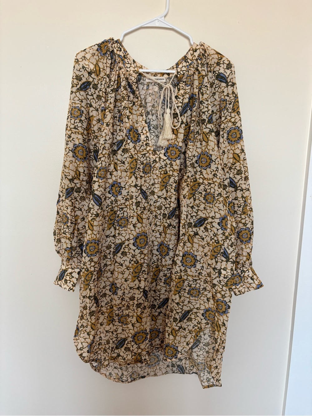 NWOT Ulla Johnson Beige Floral Tunic with Blue and Gold Accents